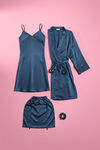 Zivame Luxe Satin 4 Pc Sleep Set - Lyons Blue — thumbnail 2